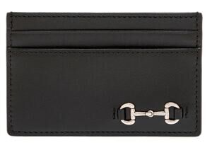 Gucci Mens Horsebit Card Holder Case Wallet Black Leather NEW